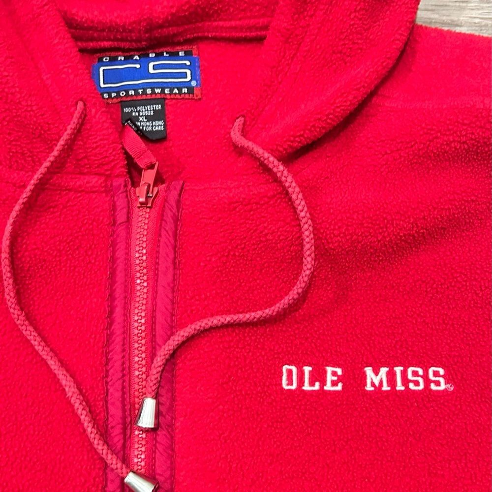 Ole Miss Vest XL Vintage 90’s Crable Sportswear Red Hooded Fleece Unisex Sports